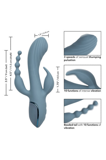 Cal Exotics - III - Triple Ecstasy Double Penetration Rabbit Vibrator - Blue - Stag Shop