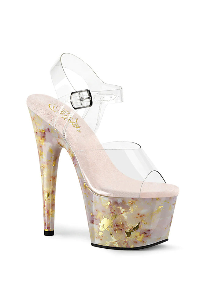 Pleaser USA - 7" Marble Print Heel - Clear/Blush - Stag Shop