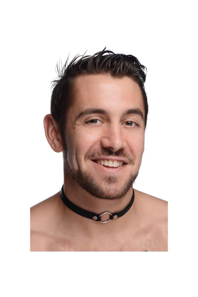 XR Brands - Master Series - Sex Pet Slim Black Leather Collar with O-Ring - Stag Shop