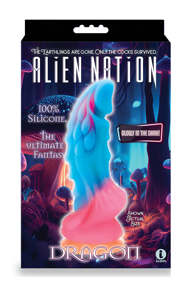 Icon Brands - Alien Nation - Dragon 9" Glow in the Dark Silicone Dildo - Multicolour - Stag Shop