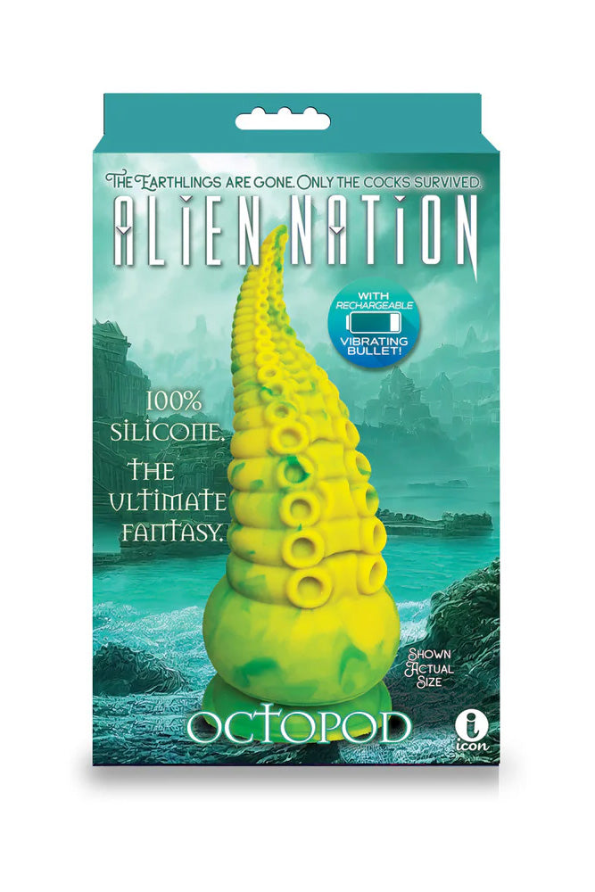 Icon Brands - Alien Nation - Octopod 9" Vibrating Silicone Dildo - Yellow/Green