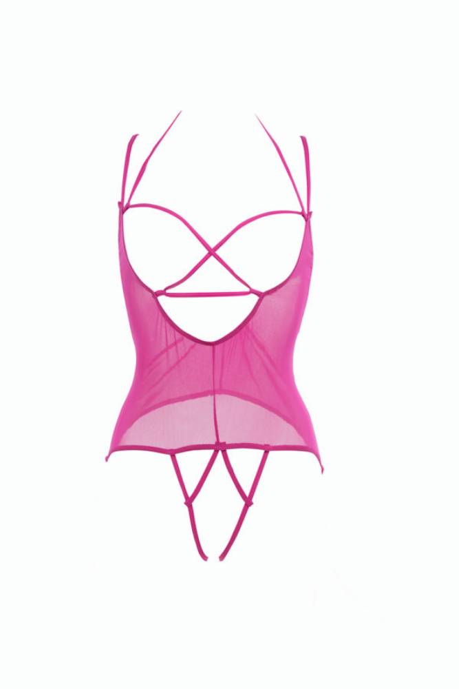 Allure Lingerie - Angelina Strappy Mesh Teddy - Assorted Colours - OS - Stag Shop