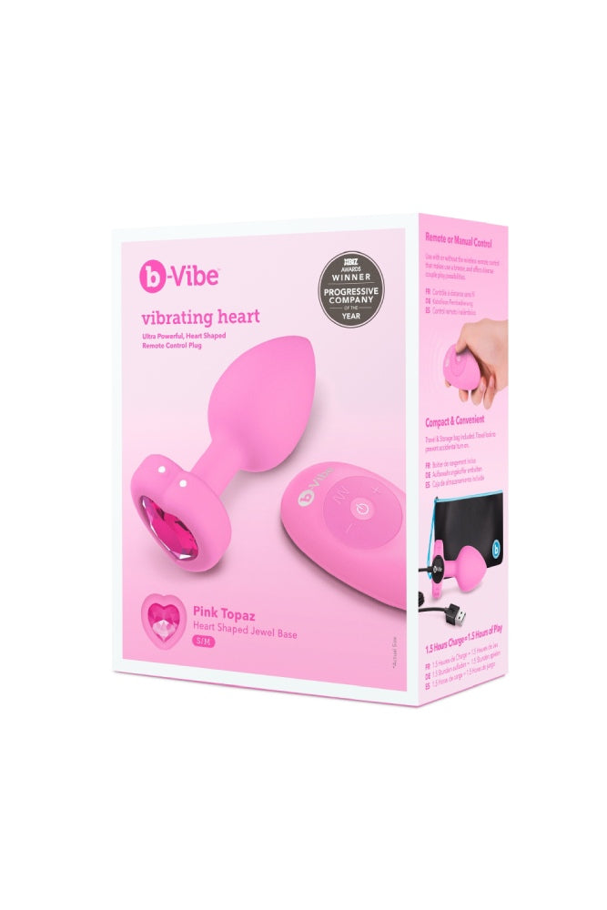 b-Vibe - Vibrating Heart Plug with Remote Control - S/M -Pink - Stag Shop