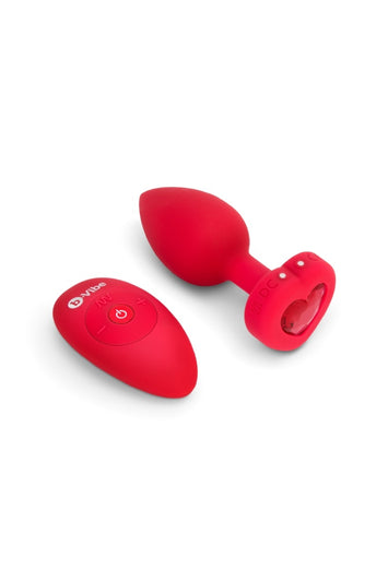 b-Vibe - Vibrating Heart Plug with Remote Control - M/L - Red - Stag Shop