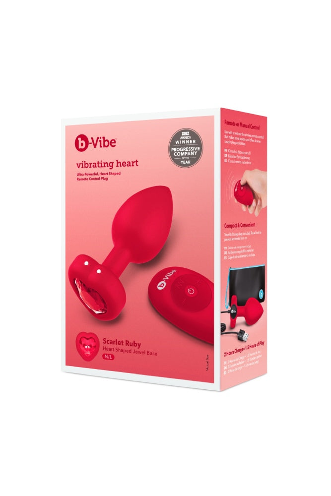 b-Vibe - Vibrating Heart Plug with Remote Control - M/L - Red - Stag Shop