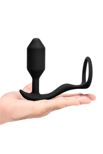 b-Vibe - Snug & Tug - Weighted Vibrating Butt Plug with Cock Ring - Medium - Black - Stag Shop