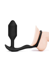 b-Vibe - Snug & Tug - Weighted Vibrating Butt Plug with Cock Ring - Medium - Black - Stag Shop