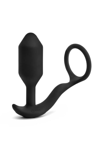 b-Vibe - Snug & Tug - Weighted Vibrating Butt Plug with Cock Ring - Medium - Black - Stag Shop