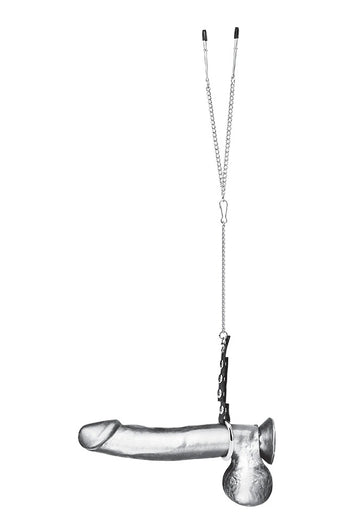 Electric Eel - Blue Line - Cock Ring With Nipple Tweezers - Black/Silver - Stag Shop