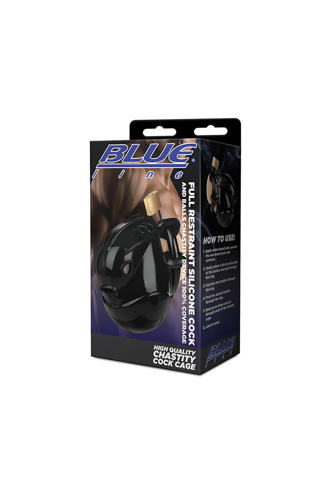 Blue Line - Full Restraint Silicone Cock & Balls Chastity Device - Stag Shop