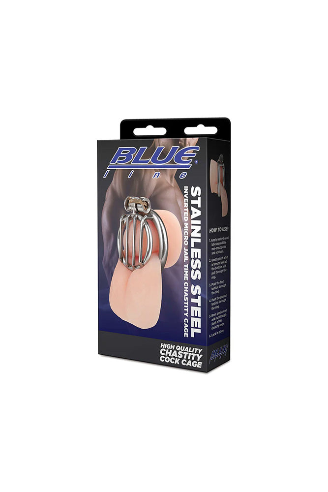 Blue Line - Stainless Steel Inverted Micro Jail Time Chastity Cage - Stag Shop