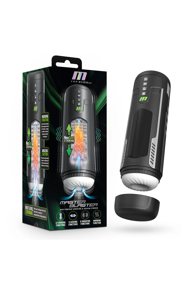 Blush Novelties - M for Men - Master Blaster Vibrating & Sucking Masturbator - Black/White - Stag Shop