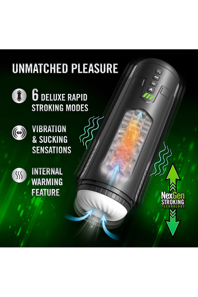 Blush Novelties - M for Men - Master Blaster Vibrating & Sucking Masturbator - Black/White - Stag Shop