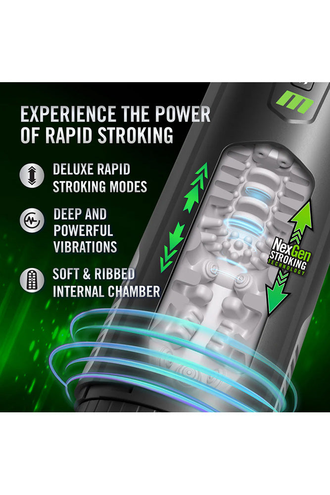 Blush Novelties - M for Men - Master Blaster Vibrating & Sucking Masturbator - Black/White - Stag Shop