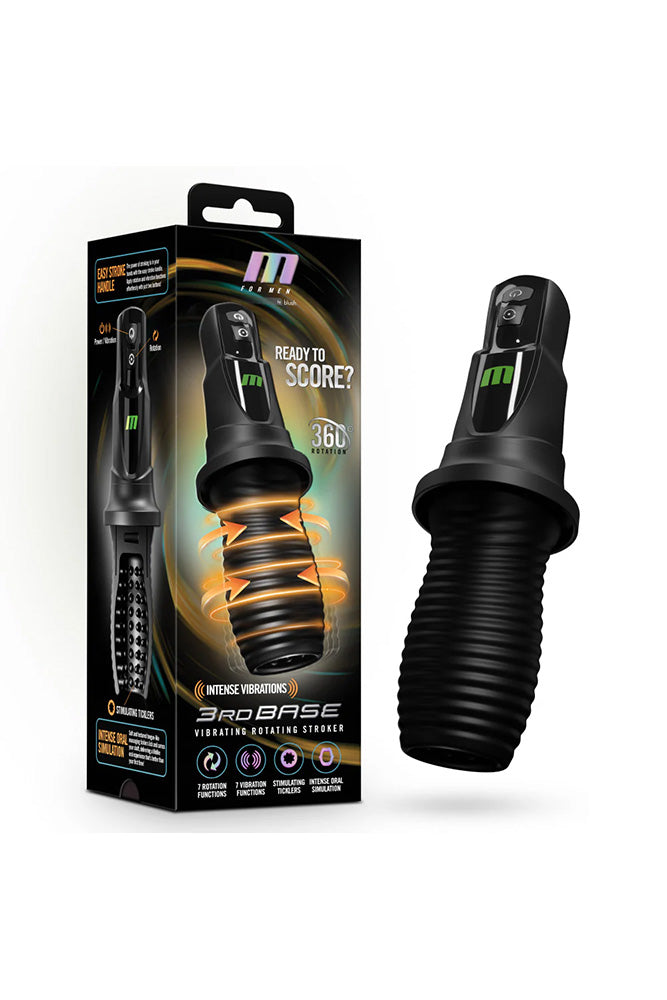 Blush Novelties - M for Men - 3rd Base Rotating & Vibrating Masturbator - Black - Stag Shop