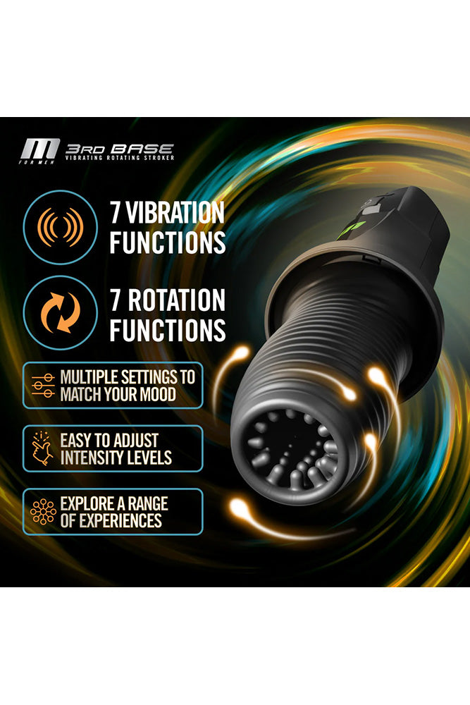 Blush Novelties - M for Men - 3rd Base Rotating & Vibrating Masturbator - Black - Stag Shop