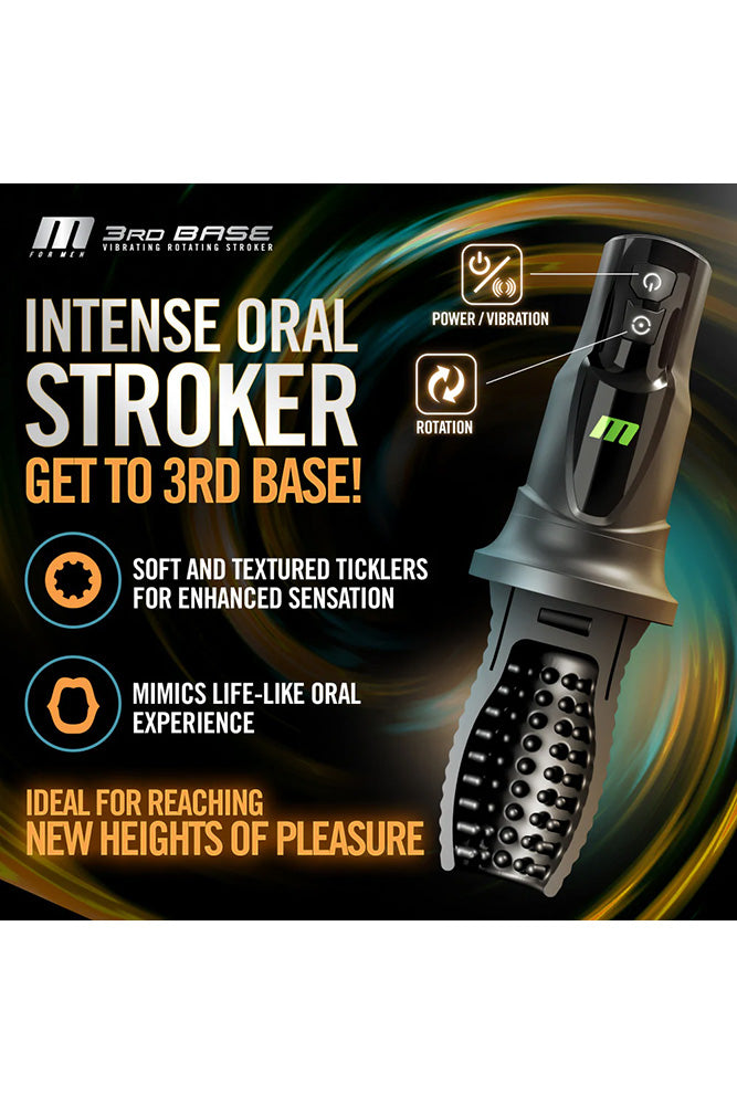 Blush Novelties - M for Men - 3rd Base Rotating & Vibrating Masturbator - Black - Stag Shop