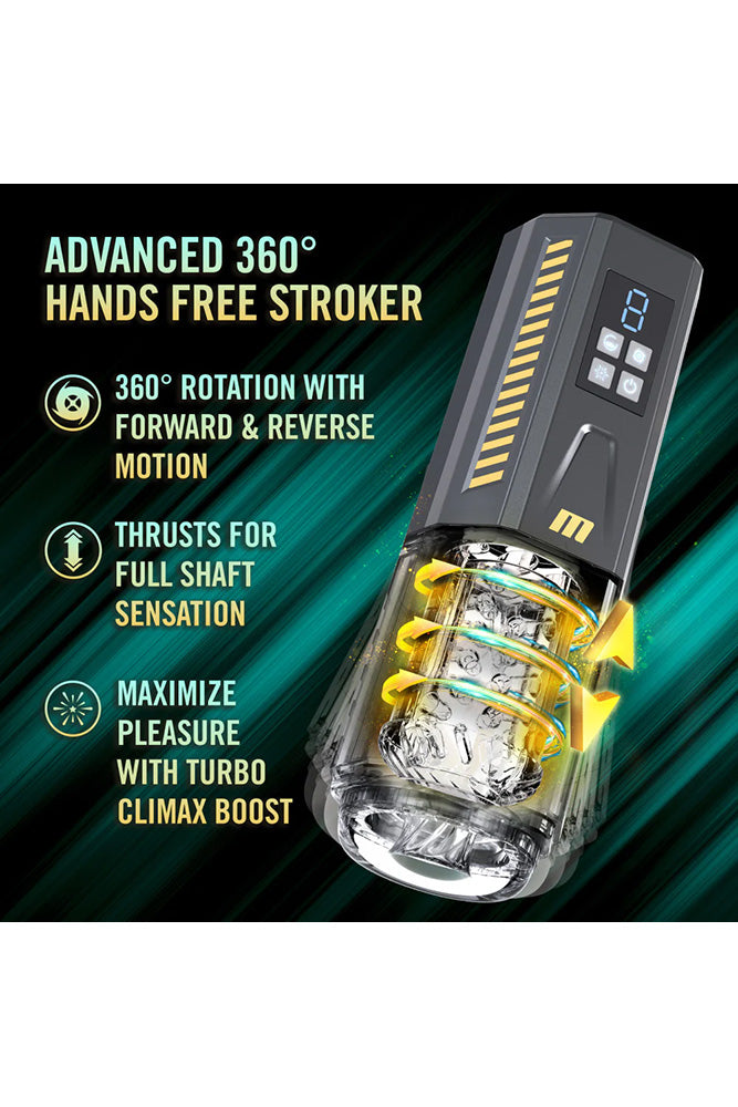 Blush Novelties - M for Men - Spin Master Pro Vibrating & Rotating Masturbator - Black/Clear - Stag Shop