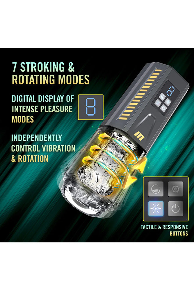Blush Novelties - M for Men - Spin Master Pro Vibrating & Rotating Masturbator - Black/Clear - Stag Shop