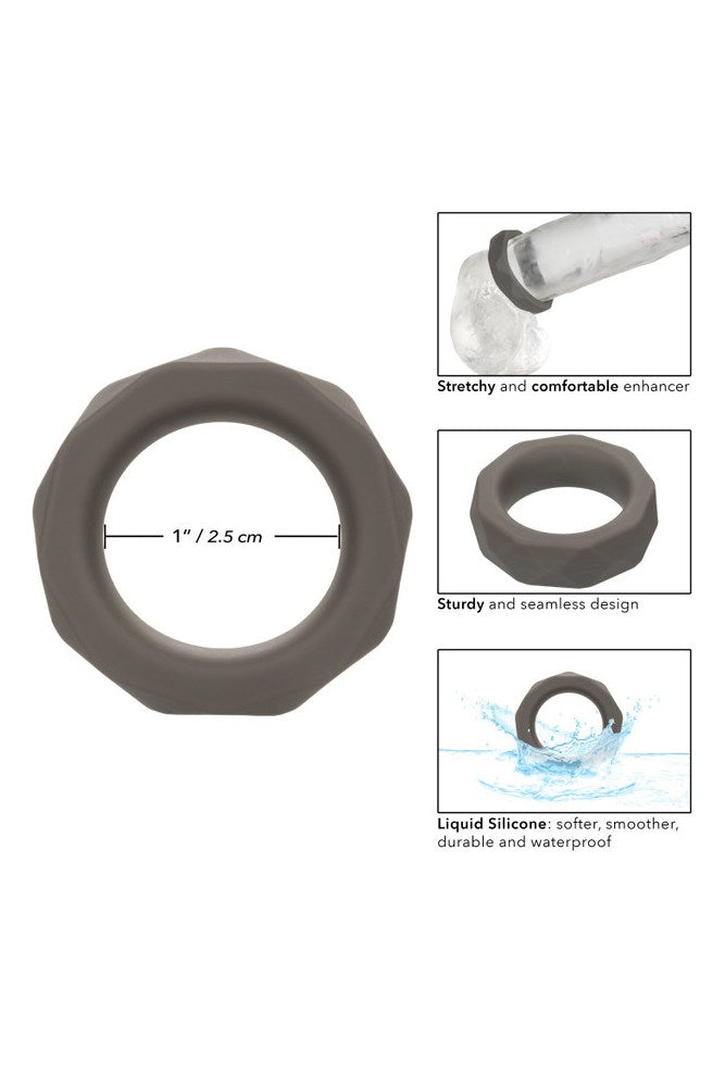 Cal Exotics - Alpha - Liquid Silicone Prolong Prismatic Cock Ring - Grey - Stag Shop