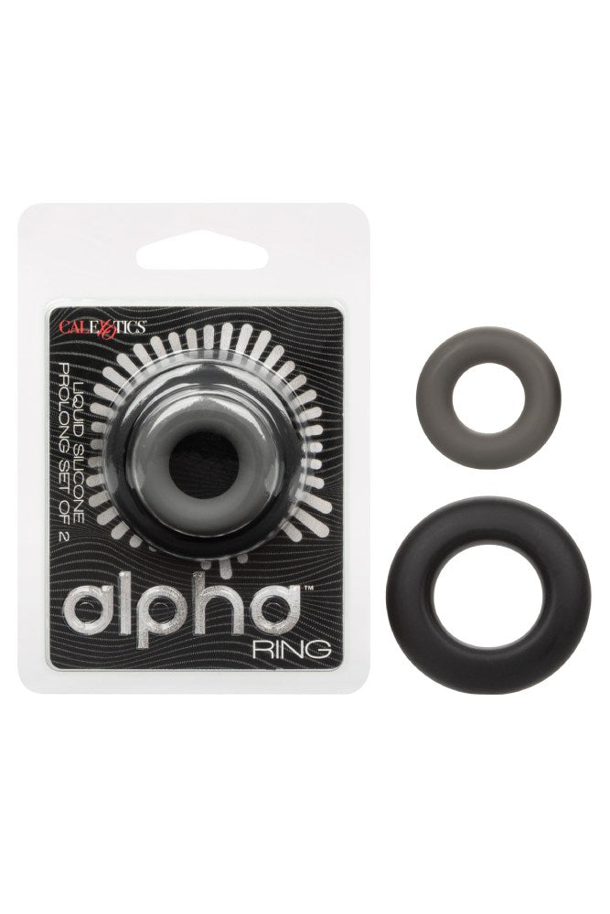 Cal Exotics - Alpha - Liquid Silicone Prolong Cock Rings 2pc Set - Black - Stag Shop