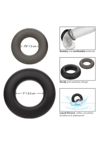 Thumbnail for Cal Exotics - Alpha - Liquid Silicone Prolong Cock Rings 2pc Set - Black - Stag Shop