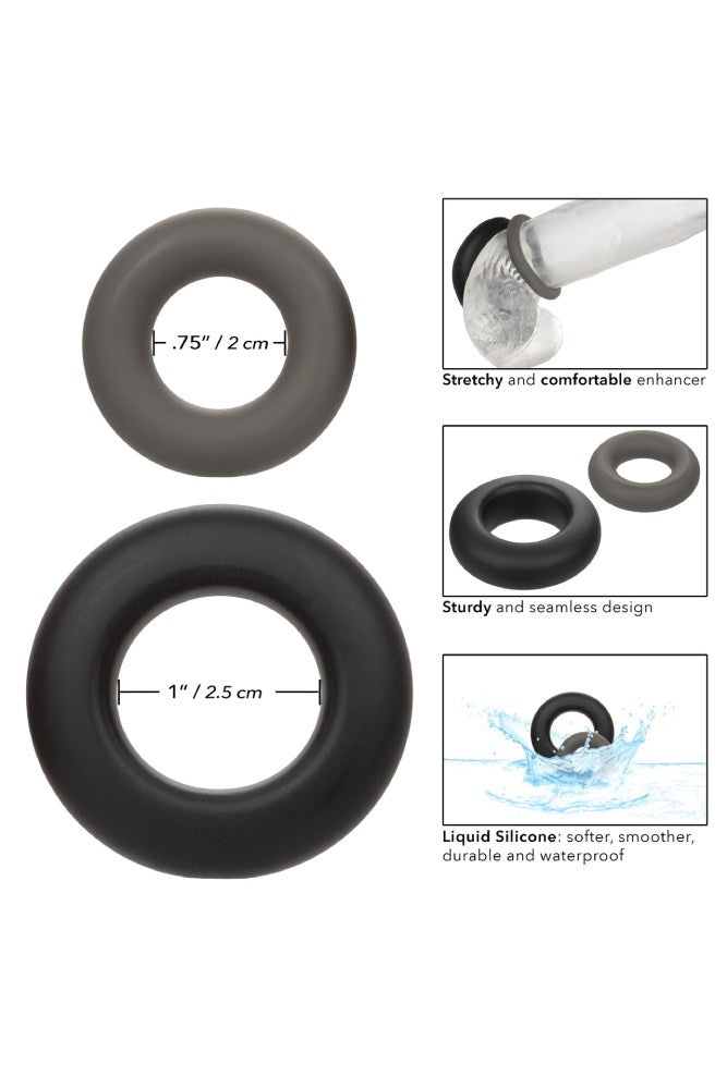 Cal Exotics - Alpha - Liquid Silicone Prolong Cock Rings 2pc Set - Black - Stag Shop