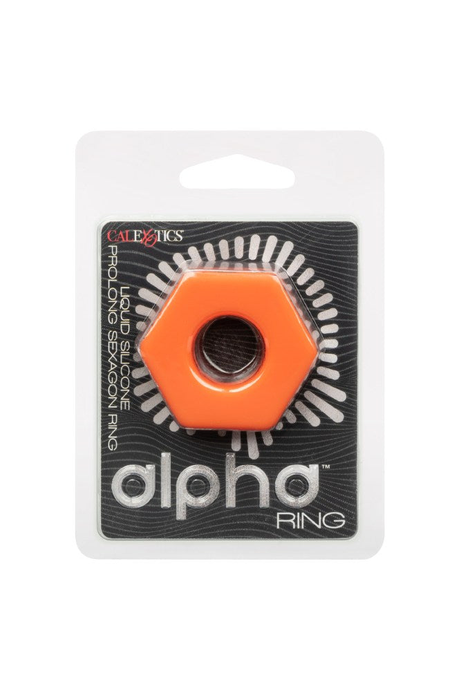 Cal Exotics - Alpha - Liquid Silicone Prolong Sexagon Cock Ring - Orange - Stag Shop