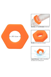 Cal Exotics - Alpha - Liquid Silicone Prolong Sexagon Cock Ring - Orange - Stag Shop