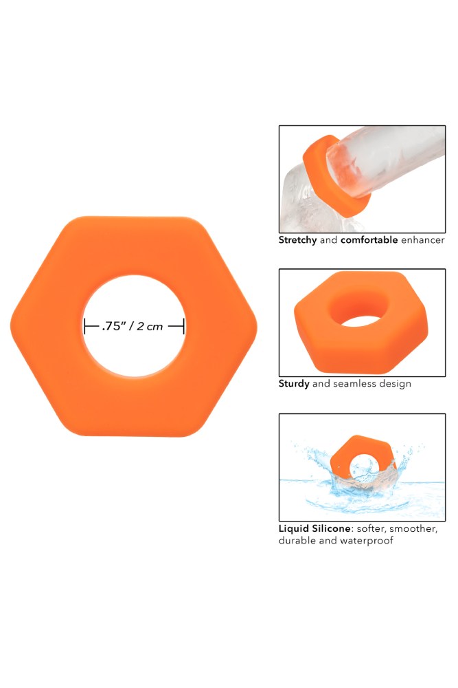 Cal Exotics - Alpha - Liquid Silicone Prolong Sexagon Cock Ring - Orange - Stag Shop