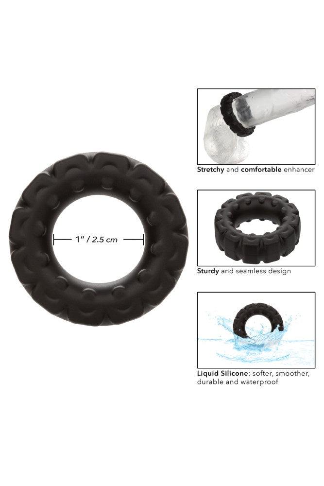 Cal Exotics - Alpha - Liquid Silicone Prolong Tread Cock Ring - Black - Stag Shop