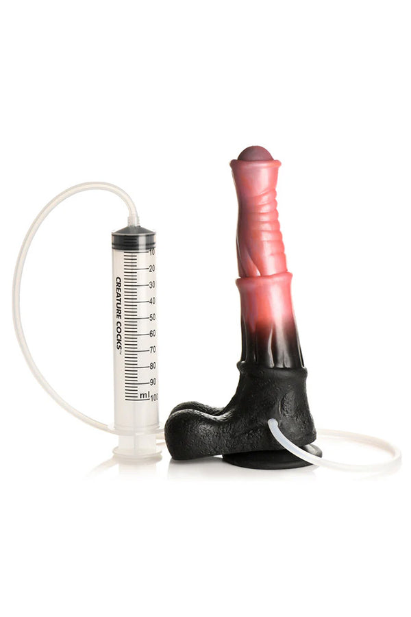 XR Brands - Creature Cocks - Centaur Explosion Squirting Silicone Dildo - Black/Peach - Stag Shop