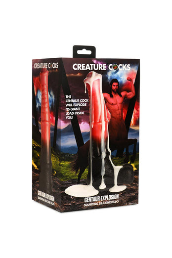 XR Brands - Creature Cocks - Centaur Explosion Squirting Silicone Dildo - Black/Peach - Stag Shop