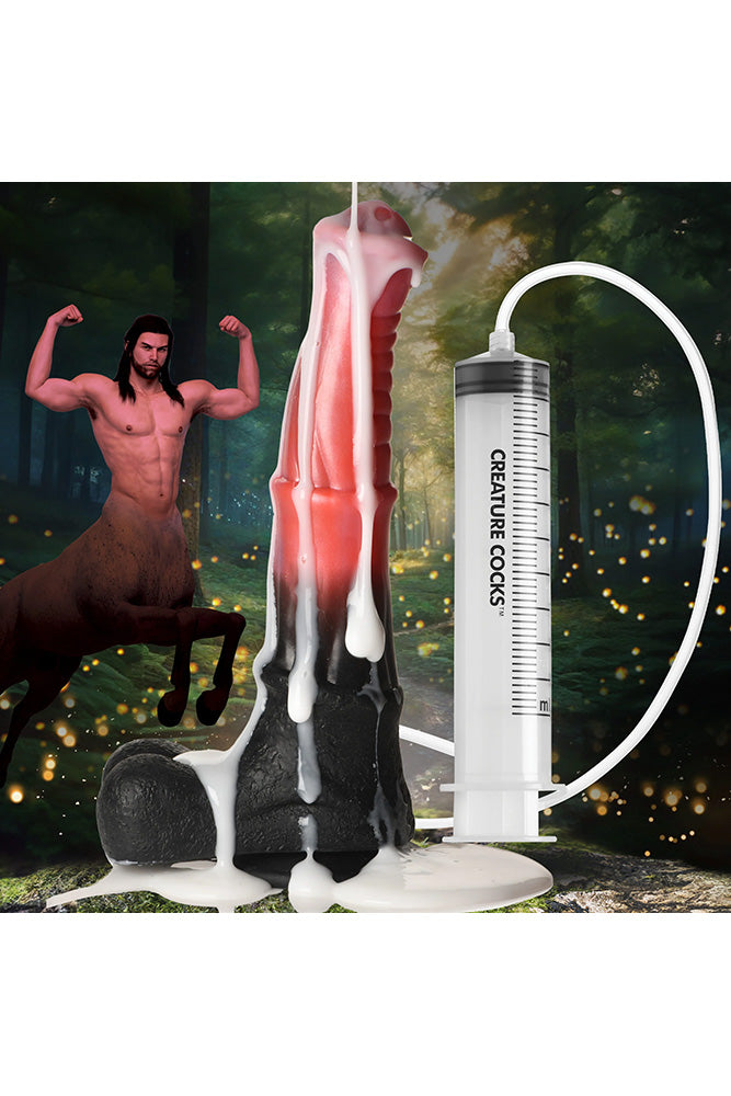 XR Brands - Creature Cocks - Centaur Explosion Squirting Silicone Dildo - Black/Peach - Stag Shop