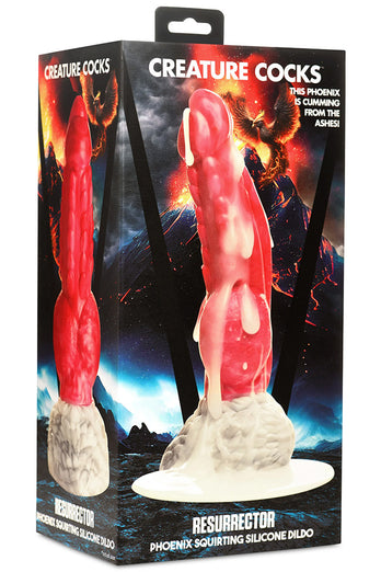 XR Brand - Creature Cocks - Resurrector Phoenix Squirting Silicone Dildo - Red/White - Stag Shop