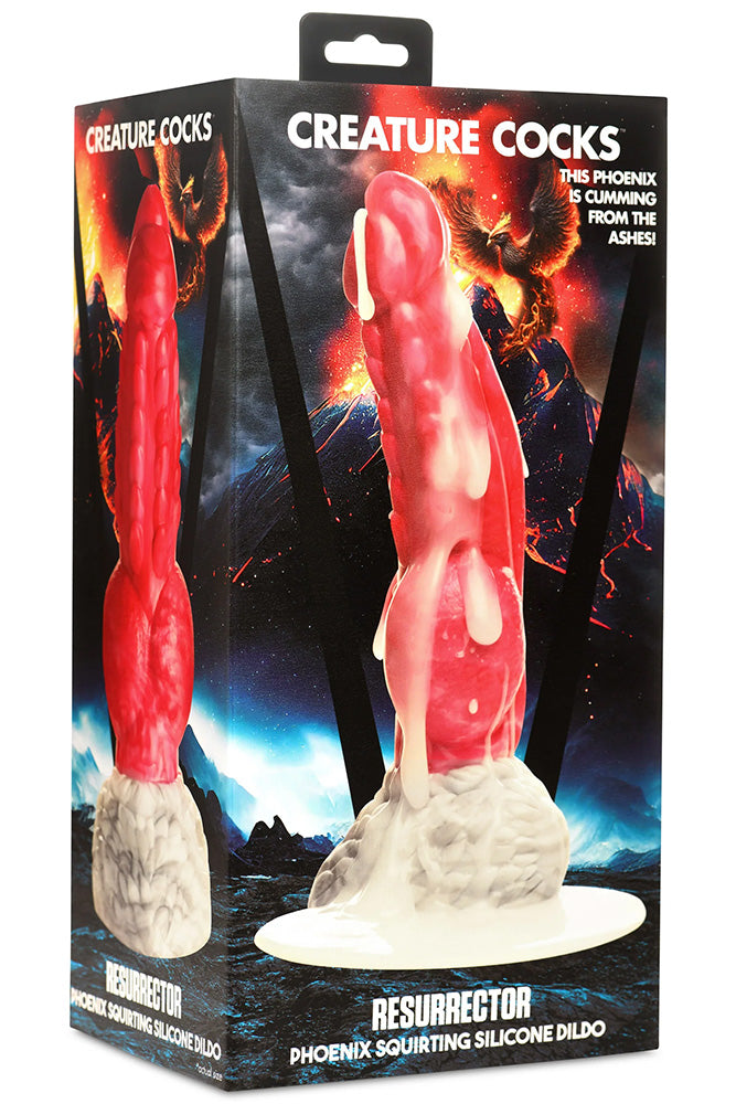 XR Brand - Creature Cocks - Resurrector Phoenix Squirting Silicone Dildo - Red/White - Stag Shop