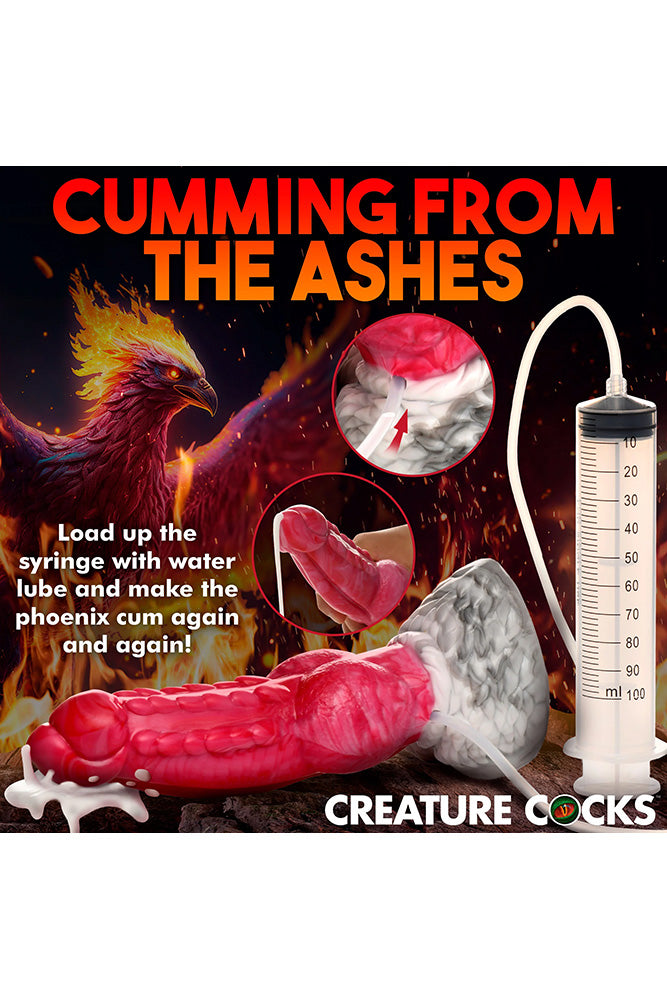 XR Brand - Creature Cocks - Resurrector Phoenix Squirting Silicone Dildo - Red/White - Stag Shop