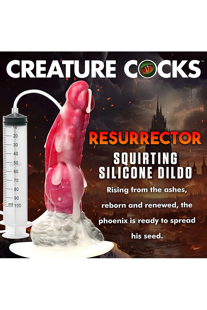 XR Brand - Creature Cocks - Resurrector Phoenix Squirting Silicone Dildo - Red/White - Stag Shop