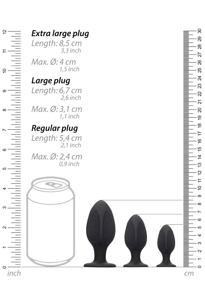 Ouch by Shots Toys - Diamond Shape Butt Plug Set - Black - Stag Shop