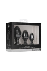 Ouch by Shots Toys - Diamond Shape Butt Plug Set - Black - Stag Shop