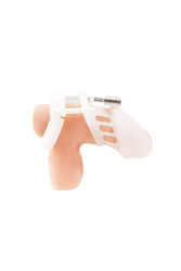 Electric Eel - Blue Line - Silicone Chastity Cage - White - Stag Shop