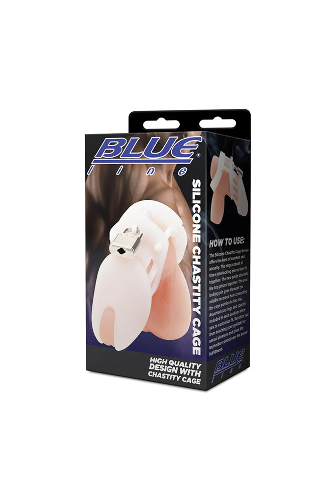 Electric Eel - Blue Line - Silicone Chastity Cage - White - Stag Shop