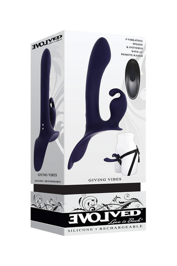 Evolved - Giving Vibes Strap-On Harness With Remote Controlled Rabbit Vibrator - Stag Shop