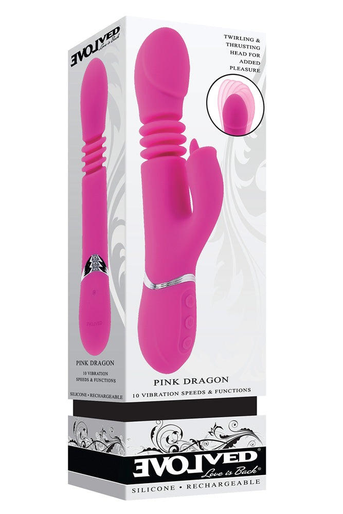 Evolved - Pink Dragon Thrusting & Twirling Rabbit Vibrator - Pink - Stag Shop
