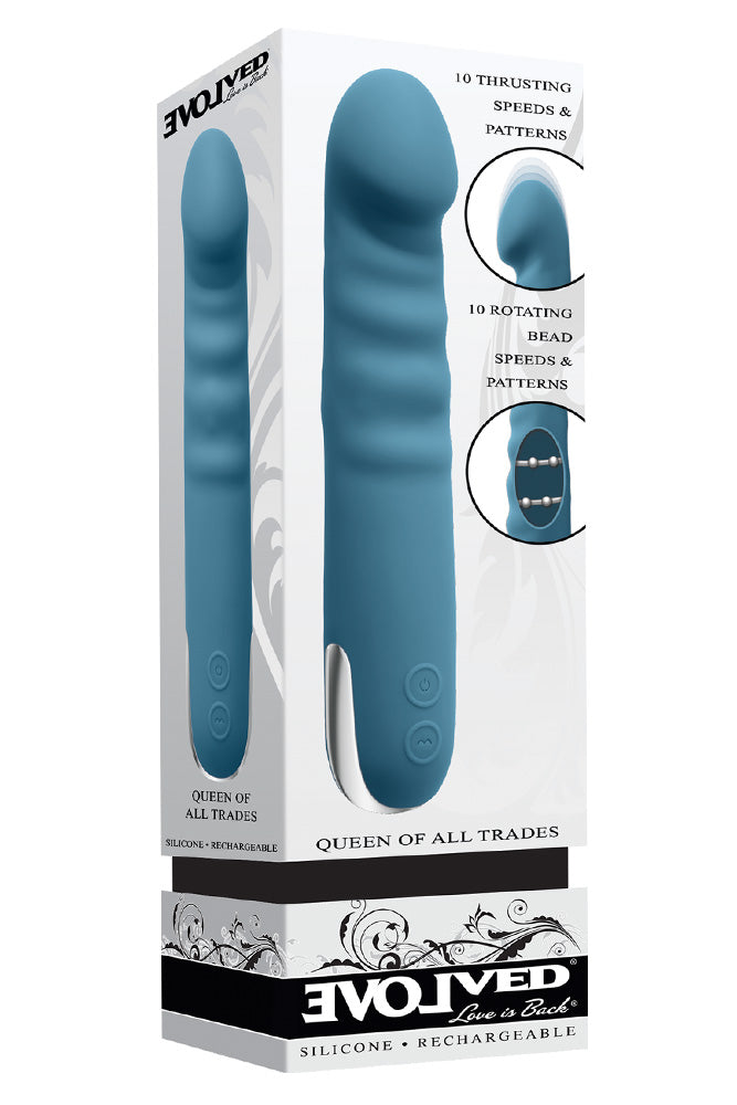 Evolved - Queen Of All Trades Thrusting Vibrator With Rotating Beads - Teal - Stag Shop