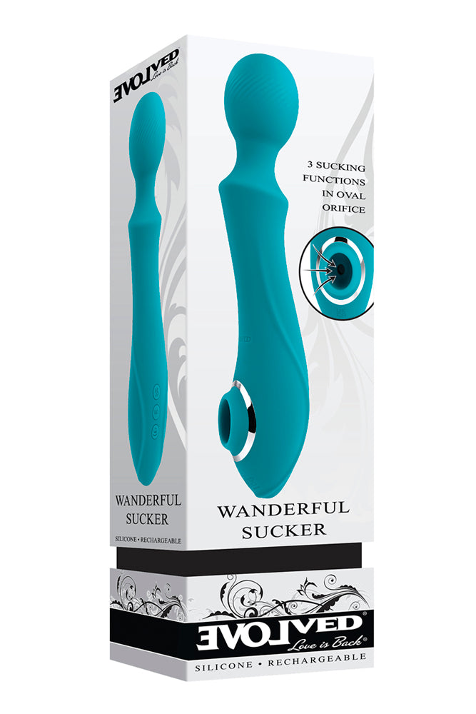Evolved - Wanderful Sucker Wand Vibrator with Clitoral Suction - Blue - Stag Shop