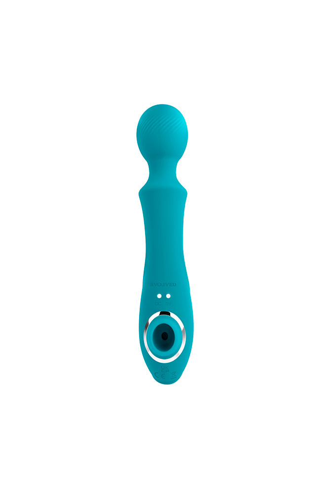 Evolved - Wanderful Sucker Wand Vibrator with Clitoral Suction - Blue - Stag Shop