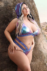 Fantasy Lingerie - Vibes - PLUR Bralette with Removable Hood & Panty - Blue/Purple - Queen Size - Stag Shop