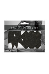 Fantasy Lingerie - Black Glitter Cross & Lightning Bolt Pasties Set - 2 Pair - Stag Shop