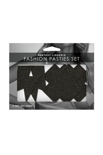 Fantasy Lingerie - Black Glitter Cross & Lightning Bolt Pasties Set - 2 Pair - Stag Shop